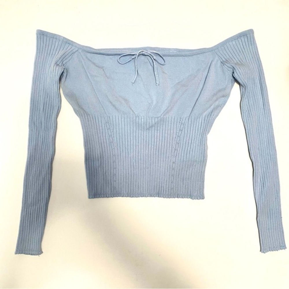 Women’s Off the Shoulder Blue Crop Top M Coquette Going Out Preppy Soft‎ Girl
